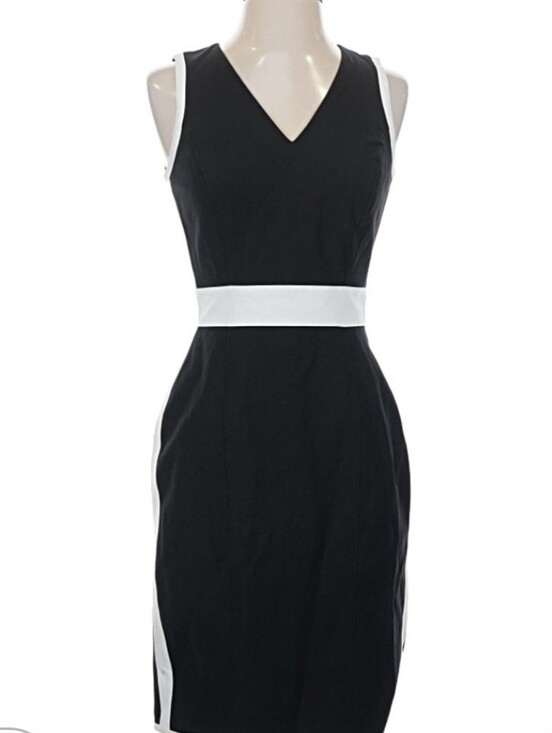 White House Black Market Dresses & Skirts - White House Black Market Black Dress with White Waist & Side Panels